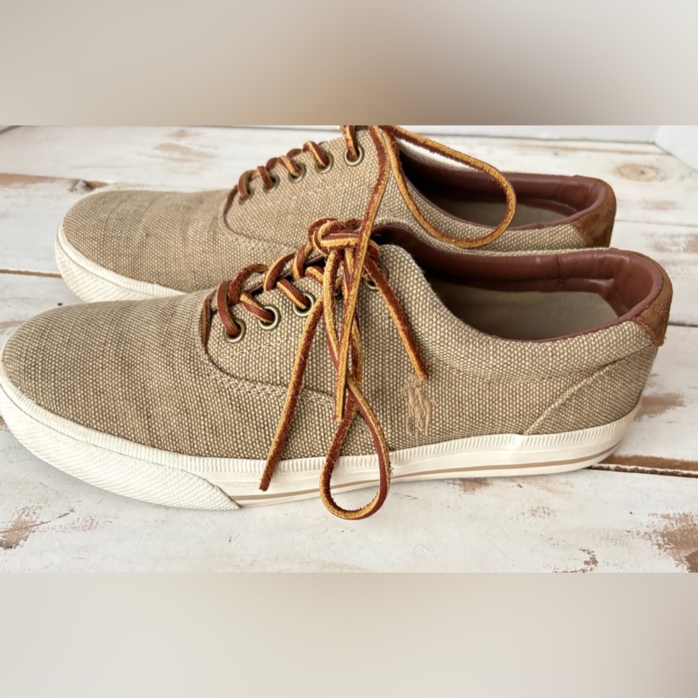 POLO Ralph Lauren Vaughn burlap suede sneakers preppy academia casual boat shoes - Picture 3 of 15